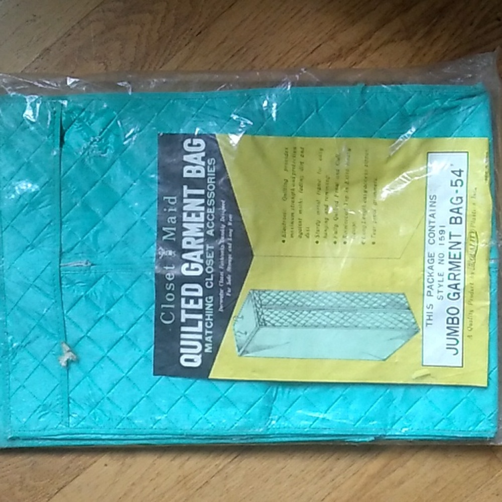 1960s Closet Maid QUILTED GARMENT BAG GORGEOUS TURQUOISE DEADSTOCK
